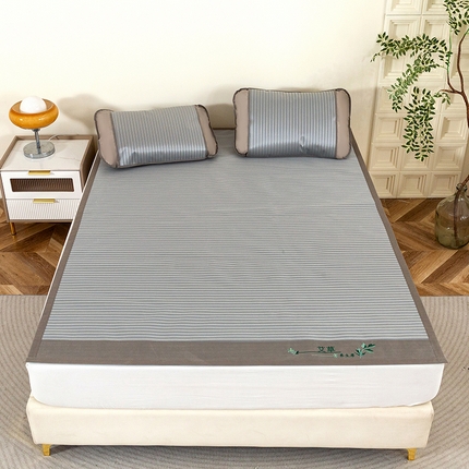 丹兰 2025新款碳光冰丝席三件套竹席冰藤席艾草席学生席双人床凉席 碳光条纹 灰