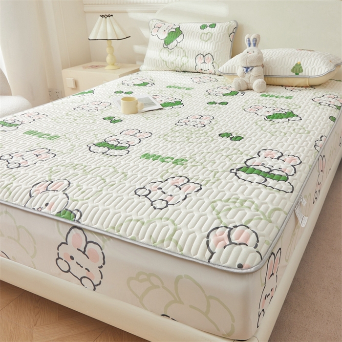 91家纺网 家纺一手货源 找家纺 雯豆2025夏季新品0.4乳胶凉席床笠款三件套凉感丝印花纯色床罩 乳胶床笠-布兰卡