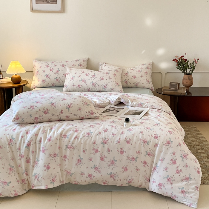 91家纺网 家纺一手货源 找家纺 诺梵家纺 2025新款有氧双层纱印花四件套 半亩花田