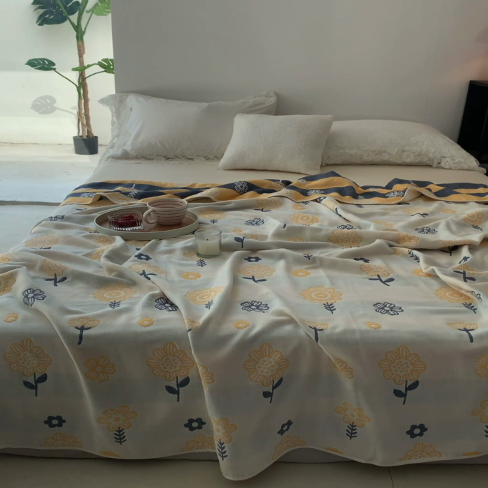 91家纺网 家纺一手货源 找家纺 爱港家纺 2025新款全棉A类六层纱布毛巾被 夏被 夏花