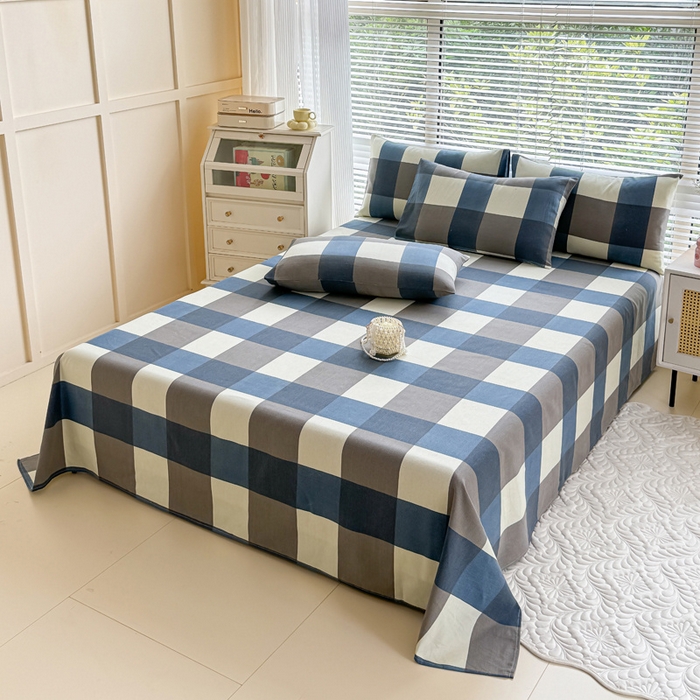 91家纺网 家纺一手货源 找家纺 仟网汇 2025新款老粗布床单粗布凉席老粗布单床单枕套单品 蓝大格