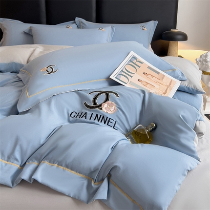 灰鲸 2025新款轻奢洛可刺绣水洗棉套件系列 洛可-宾利蓝+纳多灰