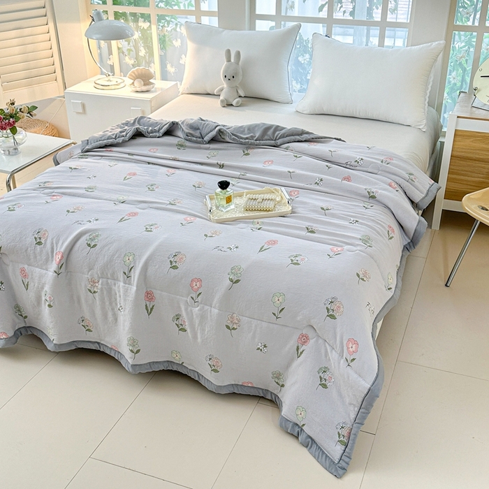 91家纺网 家纺一手货源 找家纺 好欣怡家纺 2026新款水洗棉夏被空调被被子被芯印花小清新夏凉被直播热款 水洗棉包边款-小碎花