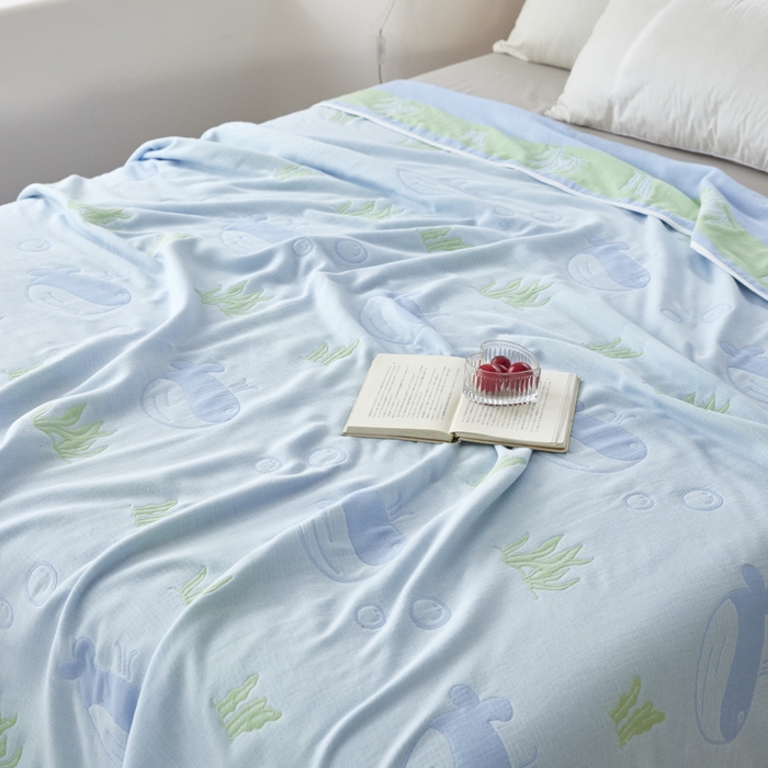 91家纺网 家纺一手货源 找家纺 爱港家纺 2025新款全棉A类六层纱布毛巾被 夏被 海趣图