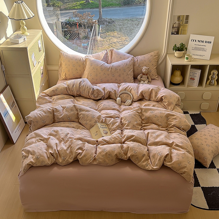 91家纺网 家纺一手货源 找家纺 花漾家居 2025新款针织双层纱被套枕套四件套 不晚