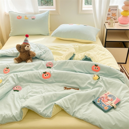 91家纺网 家纺一手货源 找家纺 （总）梦幻之城 2025新款水洗棉毛巾绣夏凉被四件套-乐迪系列