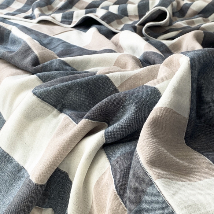 91家纺网 家纺一手货源 找家纺 爱港家纺 2025新款全棉A类六层纱布毛巾被 夏被 蓝格