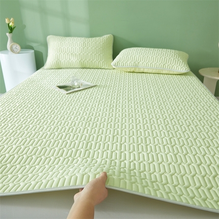 雯豆2025夏季新品0.4乳胶凉席平铺款三件套凉感丝席梦思床罩 乳胶凉席-丁香绿