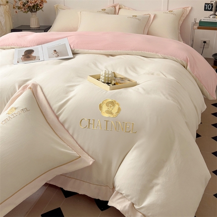 91家纺网 家纺一手货源 找家纺 （总）灰鲸 2025新款轻奢赛琳刺绣水洗棉系列套件