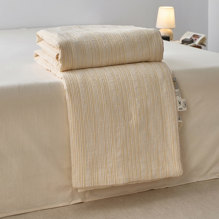 一加一 2025新款水洗色织提花全棉三层纱无印风蚕蛹蛋白夏被四件套 元气活力黄