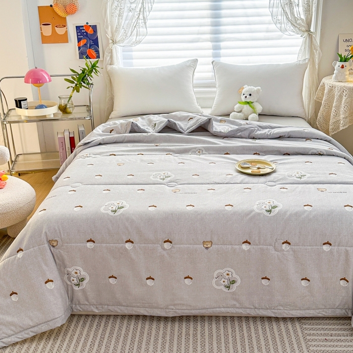 91家纺网 家纺一手货源 找家纺 好欣怡家纺 2026新款生态棉夏被礼品被空调被直播引流款夏凉被子 生态棉包边款-灰色