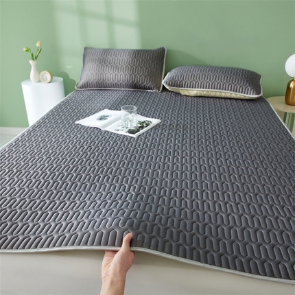 雯豆2025夏季新品0.4乳胶凉席平铺款三件套凉感丝小清新印花席梦思床罩 乳胶凉席-轻奢灰