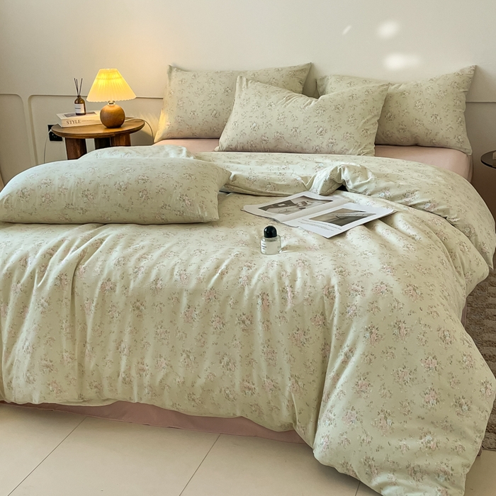 91家纺网 家纺一手货源 找家纺 诺梵家纺 2025新款有氧双层纱印花四件套 春序