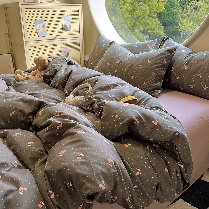 91家纺网 家纺一手货源 找家纺 花漾家居 2025新款针织双层纱被套枕套四件套 春樱