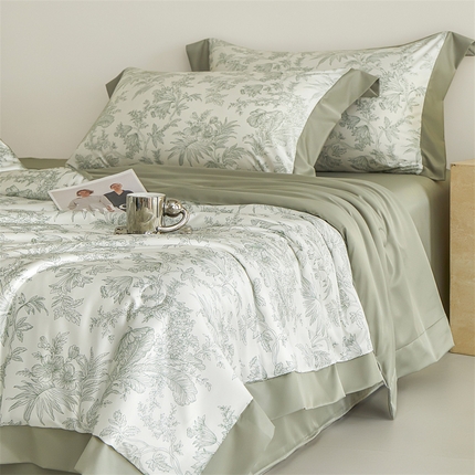 91家纺网 家纺一手货源 找家纺 （总）梦幻之城 2025新款水洗真丝数码印花拼角款夏被四件套