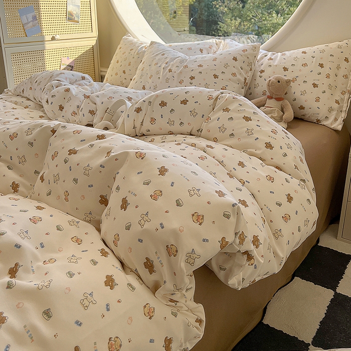 91家纺网 家纺一手货源 找家纺 花漾家居 2025新款针织双层纱被套枕套四件套 多米