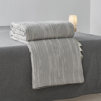 一加一 2025新款水洗色织提花全棉三层纱无印风蚕蛹蛋白夏被四件套 元气芝麻黑