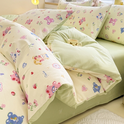 91家纺网 家纺一手货源 找家纺 KA家纺 2025新款高密全棉印花软糯四件套 甜蜜家园