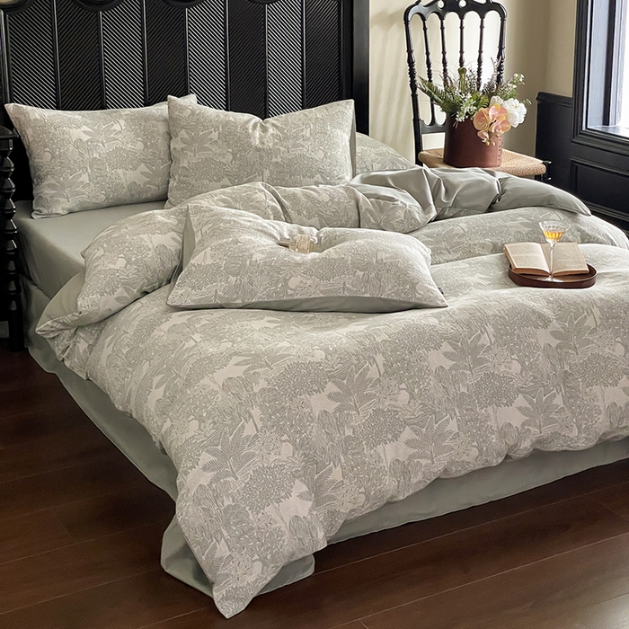 91家纺网 家纺一手货源 找家纺 宜代光年 2025新款全棉色织水洗棉大提花四件套（第一批） 红木林 森林绿