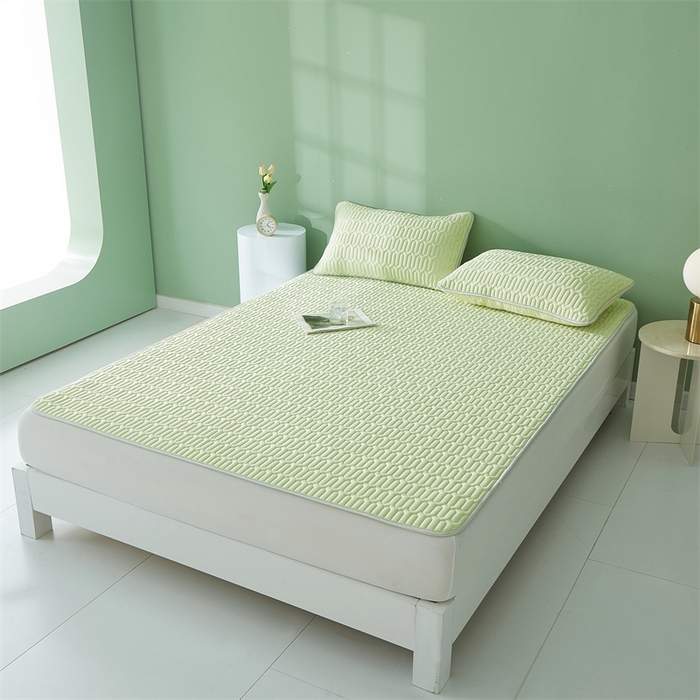 91家纺网 家纺一手货源 找家纺 雯豆2025夏季新品0.4乳胶凉席平铺款三件套凉感丝席梦思床罩 乳胶凉席-丁香绿