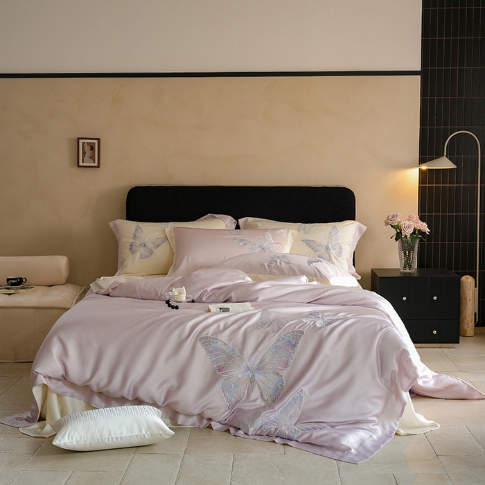 91家纺网 家纺一手货源 找家纺 简纯主义 2025新款60S奥地利进口兰精天丝四件套-彩蝶幻舞 彩蝶-紫