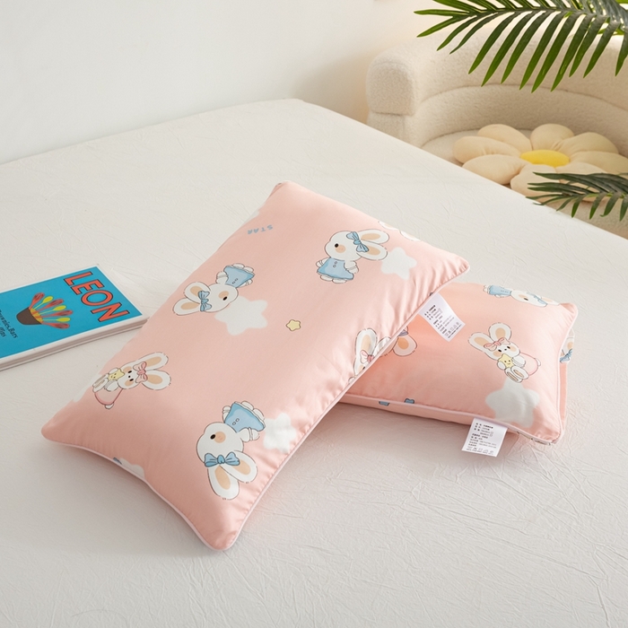 91家纺网 家纺一手货源 找家纺 萌番宝 A类新款60支长绒棉纯棉儿童枕套枕头 嗒嗒兔粉