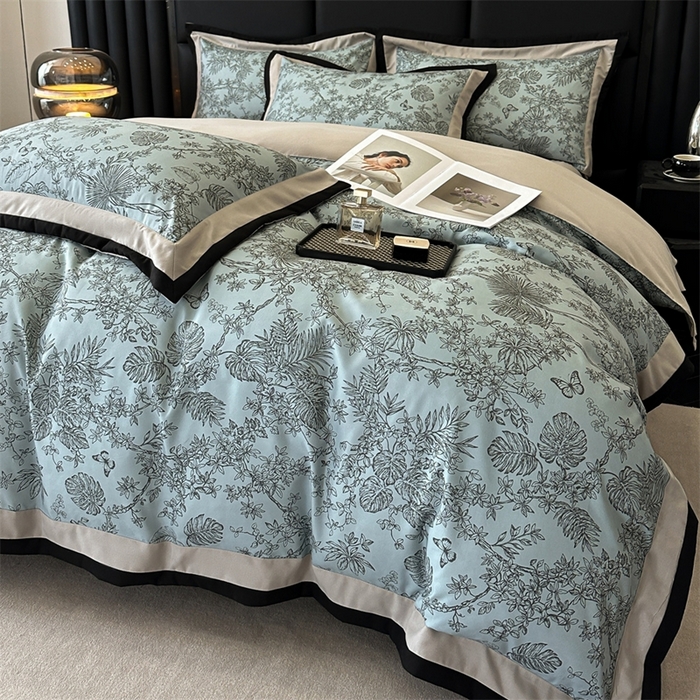 91家纺网 家纺一手货源 找家纺 （总）一左一右2025春夏新款轻奢美式复古花卉数码印花双拼磨毛水洗棉四件套维也纳