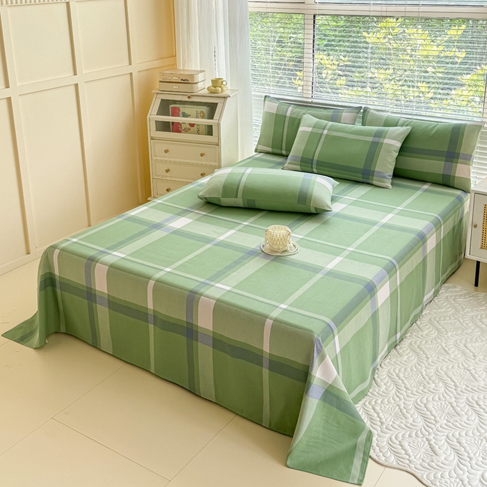 91家纺网 家纺一手货源 找家纺 仟网汇 2025新款老粗布床单粗布凉席老粗布单床单枕套单品 绿大格