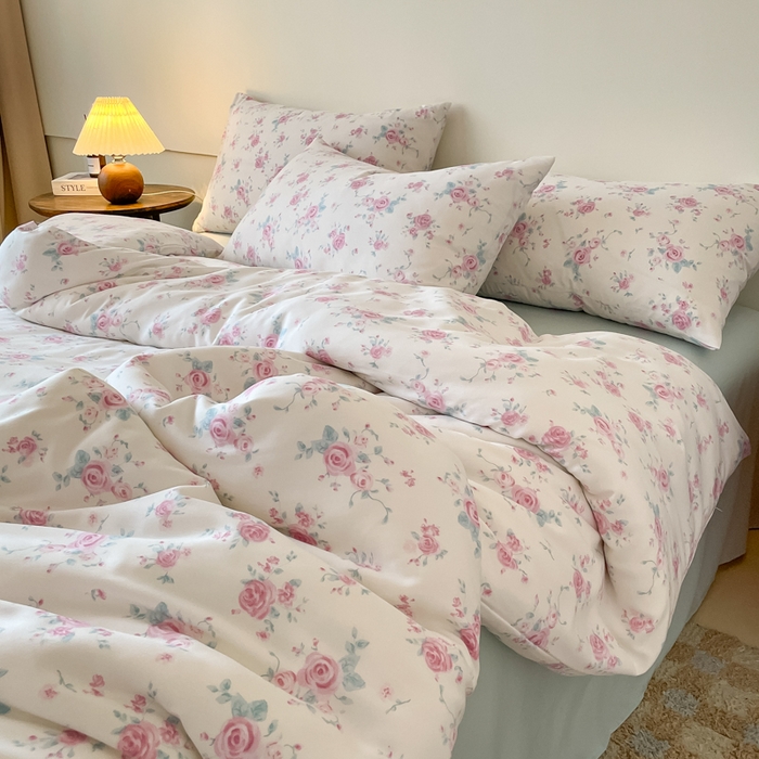 91家纺网 家纺一手货源 找家纺 诺梵家纺 2025新款有氧双层纱印花四件套 半亩花田