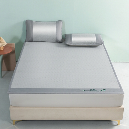 丹兰 2025新款碳光冰丝席三件套竹席冰藤席艾草席学生席双人床凉席 碳光饼干花 灰