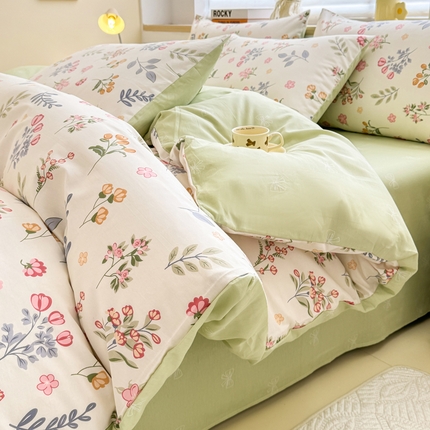 91家纺网 家纺一手货源 找家纺 KA家纺 2025新款高密全棉印花软糯四件套 法式花园