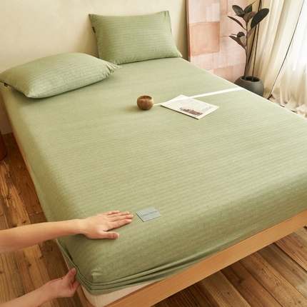 寐绸家纺 2025新款双层纱人字斜提花单床笠 人字斜床笠-深绿