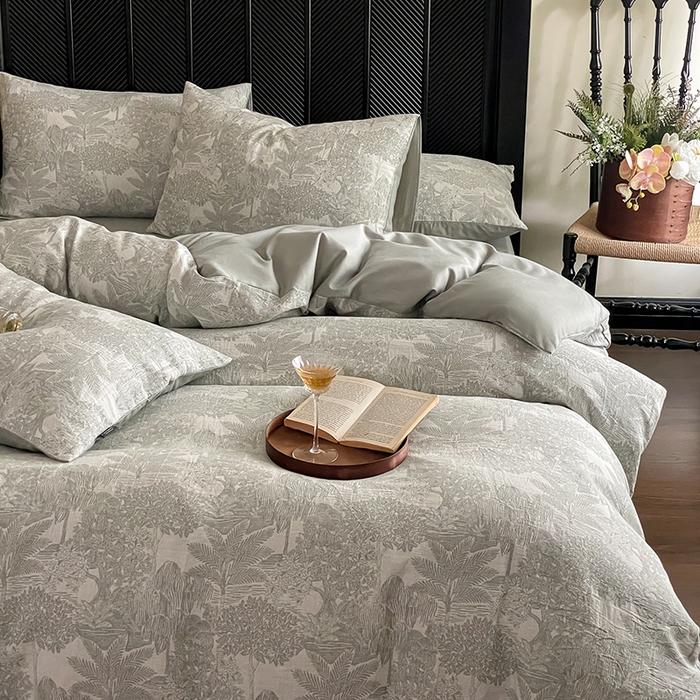 91家纺网 家纺一手货源 找家纺 宜代光年 2025新款全棉色织水洗棉大提花四件套（第一批） 红木林 森林绿