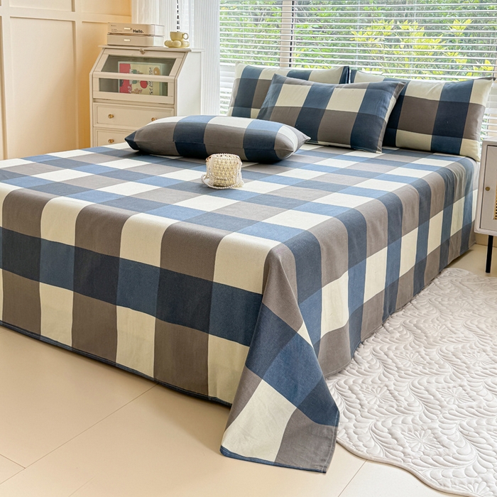 91家纺网 家纺一手货源 找家纺 仟网汇 2025新款老粗布床单粗布凉席老粗布单床单枕套单品 蓝大格