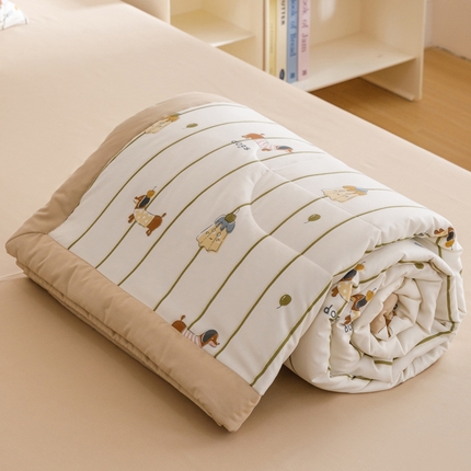 一加一2025新款水洗棉麻印花大豆夏被 四件套 腊肠小狗