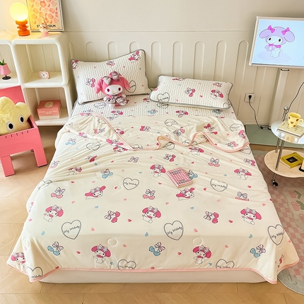 91家纺网 家纺一手货源 找家纺 （总）金爱家2025新款A类三丽鸥高品质可组合凉感丝乳胶席牛奶丝针织棉软糯夏被四件套