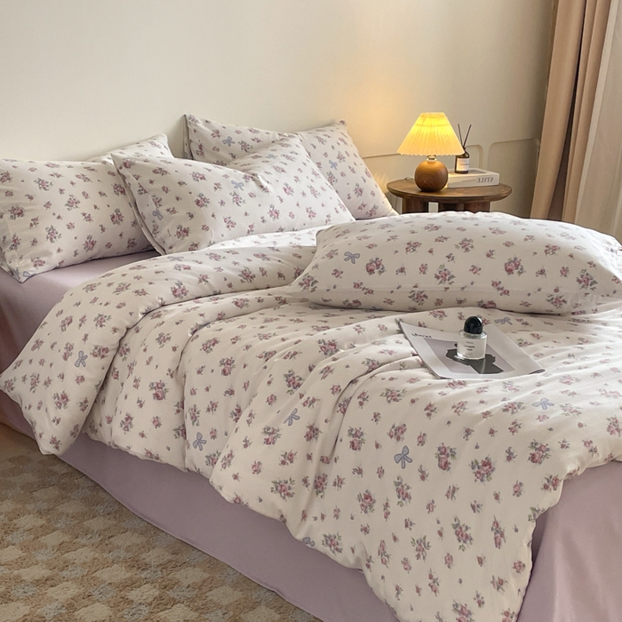 91家纺网 家纺一手货源 找家纺 诺梵家纺 2025新款有氧双层纱印花四件套 春不晚