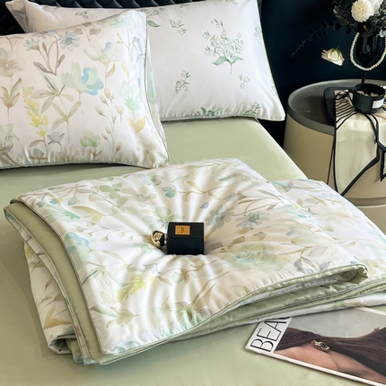 一加一 2025新款60S莱赛尔凉感蚕蛹蛋白夏被四件套 花漾