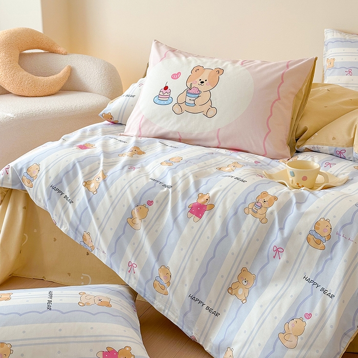 91家纺网 家纺一手货源 找家纺 典曼家纺 2025新款13372印花小清新四件套 冰淇淋小熊