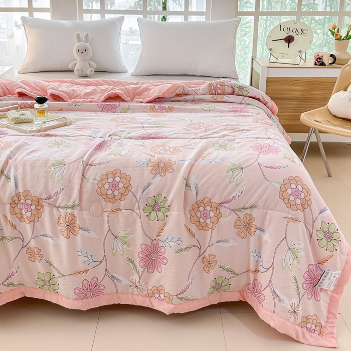 91家纺网 家纺一手货源 找家纺 好欣怡家纺 2026新款水洗棉夏被空调被被子被芯印花小清新夏凉被直播热款 水洗棉包边款-甜蜜家园