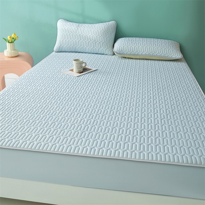 91家纺网 家纺一手货源 找家纺 雯豆2025夏季新品0.4乳胶凉席床笠款三件套凉感丝纯色席梦思床罩 纯色乳胶床笠-风铃蓝