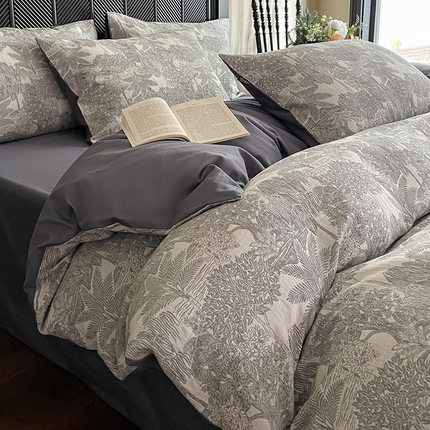 91家纺网 家纺一手货源 找家纺 宜代光年 2025新款全棉色织水洗棉大提花四件套（第一批） 红木林 深灰