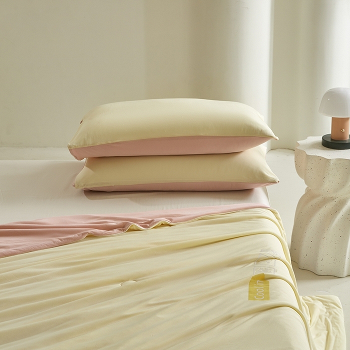 91家纺网 家纺一手货源 找家纺 金爱家2025新款A类高品质冰冰凉雪花冰感凉皮双面加倍透气孔氨纶凉感夏被 冰感凉皮-柠檬草莓（加倍透气）