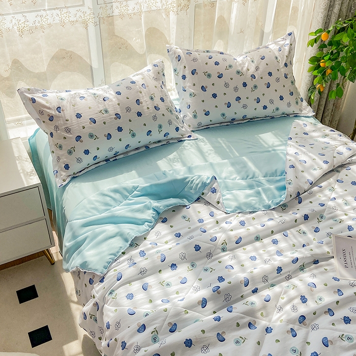 91家纺网 家纺一手货源 找家纺 鑫贝阳 2025新款亲肤水洗棉小花边印花夏被 蘑菇森林