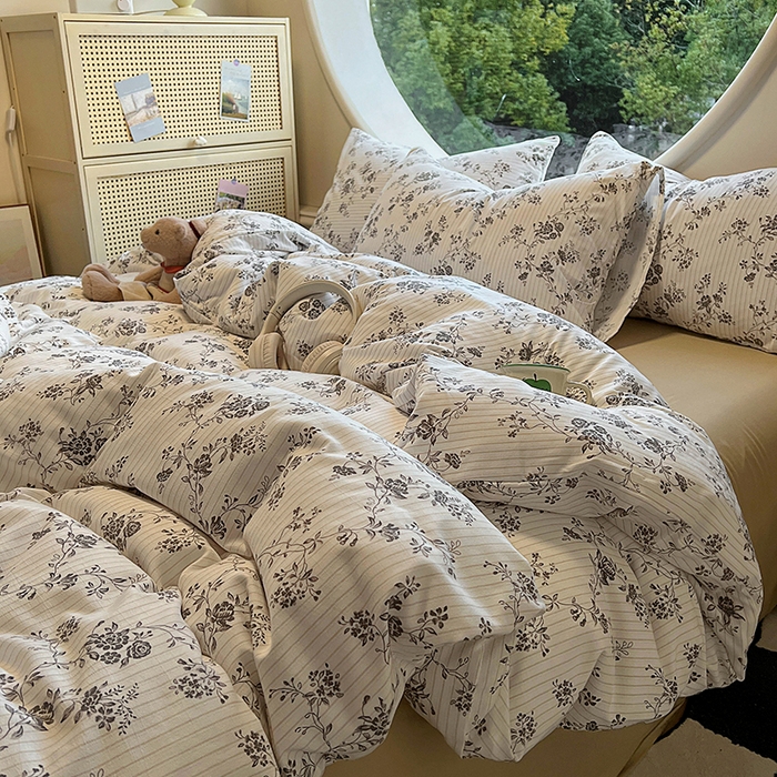 91家纺网 家纺一手货源 找家纺 花漾家居 2025新款针织双层纱被套枕套四件套 花间令