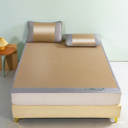 丹兰 2025新款碳光冰丝席三件套竹席冰藤席艾草席学生席双人床凉席 碳光饼干花 金