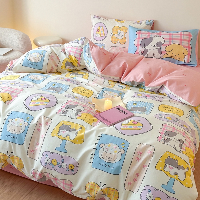 91家纺网 家纺一手货源 找家纺 典曼家纺 2025新款13372印花小清新四件套 动物城