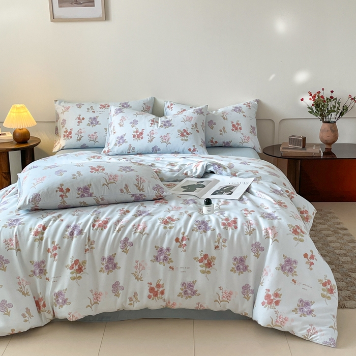 91家纺网 家纺一手货源 找家纺 诺梵家纺 2025新款有氧双层纱印花四件套 梅林春晓