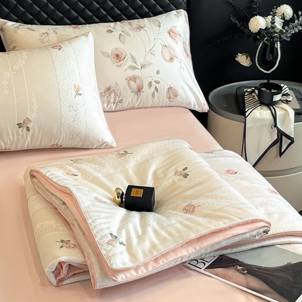 一加一 2025新款60S莱赛尔凉感蚕蛹蛋白夏被四件套 花语轻纱