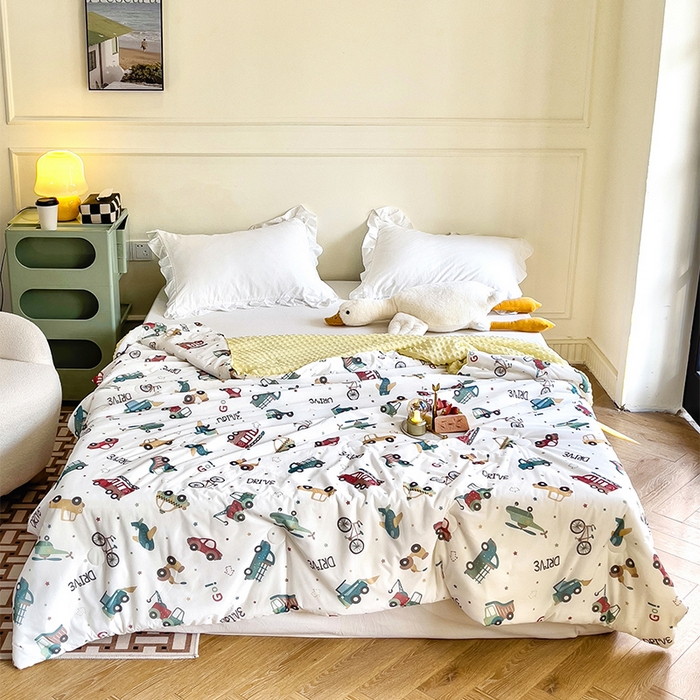 91家纺网 家纺一手货源 找家纺 绒梦里 2025新款A类小凉皮凉感冰豆豆夏被空调被 车车世界